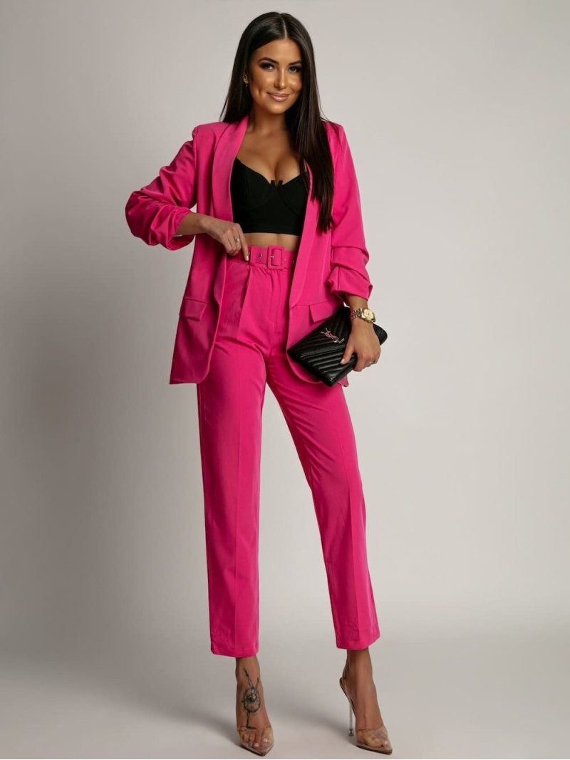 Set de sacou și pantaloni fucsia elegant 7684